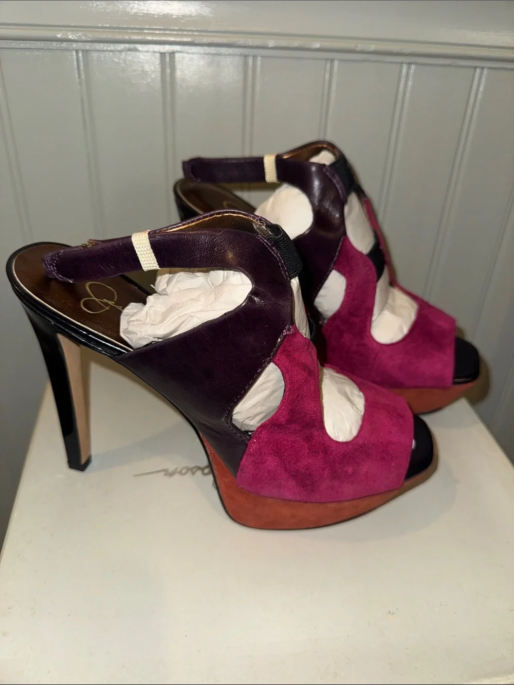 Jessica Simpson Bendie cranberry/maya nubuck Platform Peep-Toe Heels new Sz 8